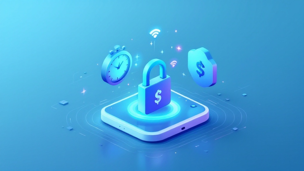 stopwatch, padlock, dollar sign, and wi-fi icon neatly arranged stopwatch, padlock, dollar sign, and wi-fi icon neatly arranged