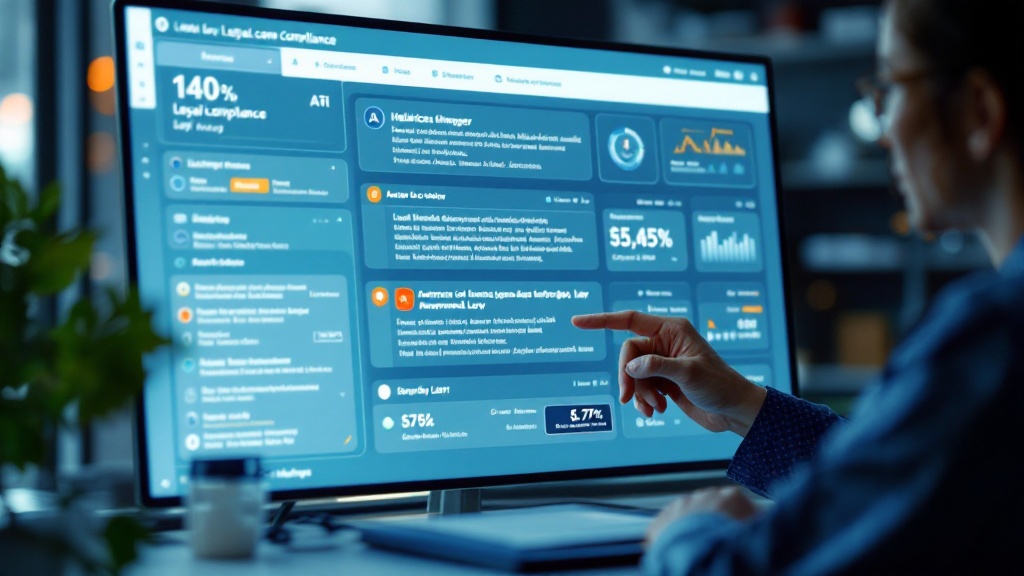 legal compliance dashboard monitored by an ai system showing real-time updates from different sectors