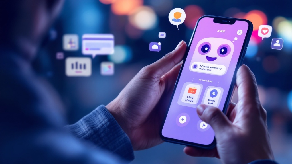 a person using a mobile banking app with a friendly ai chatbot interface on screen