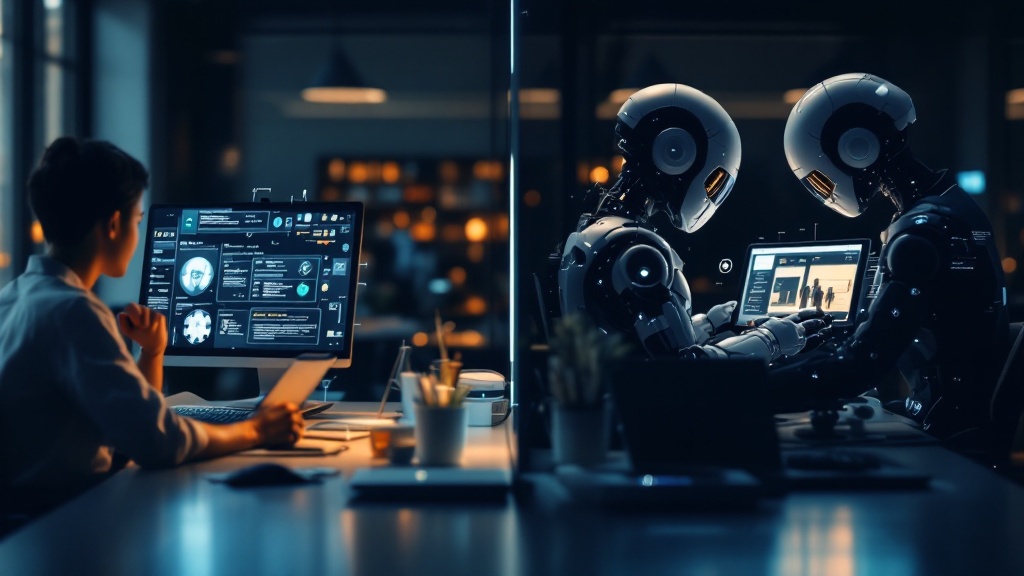 two contrasting work environments: one showing a traditional ai tool requiring human input and another showing an ai agent working autonomously with a digital teammate