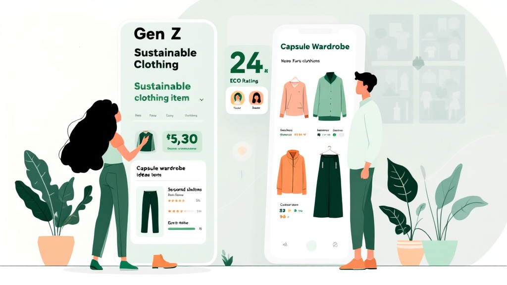 illustration of a digital fashion assistant helping a gen z user choose sustainable clothing items