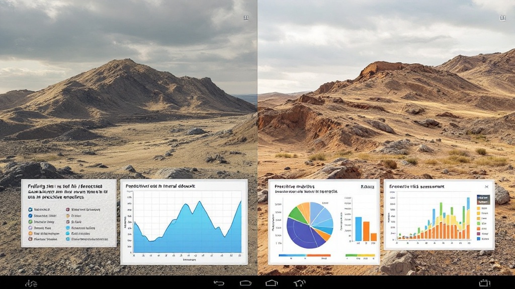 a split-screen showing a failed drilling site vs. a successful ai-predicted mineral deposit