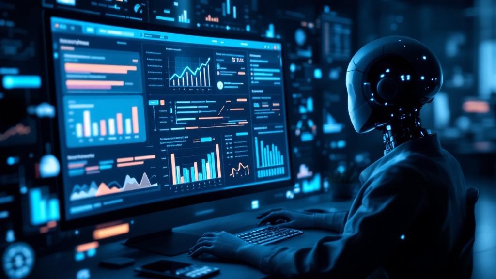 an ai assistant reviewing a digital page, with visual elements like charts, arrows, and highlights