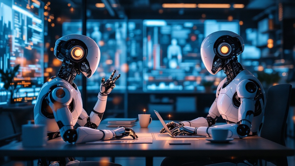 a conceptual scene showing ai agents working as thinking partners 