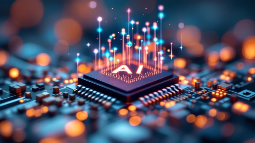 close-up of a microcontroller chip with holographic ai symbols close-up of a microcontroller chip with holographic ai symbols