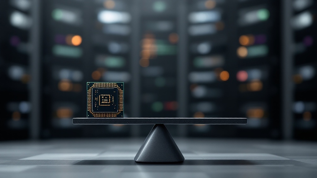 a tiny processor on a balance scale a tiny processor on a balance scale