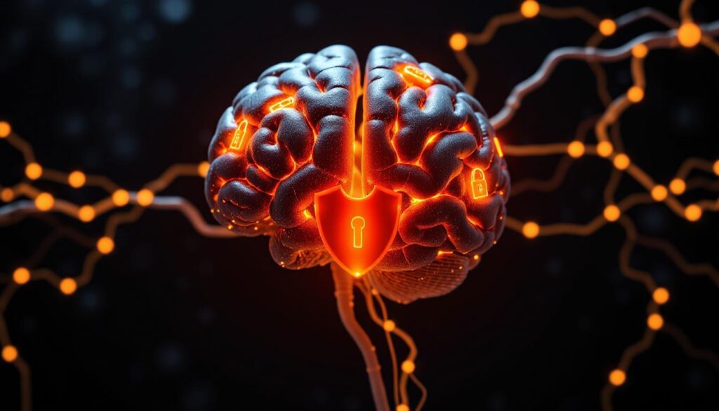 futuristic AI Brain with high data protection futuristic AI Brain with high data protection