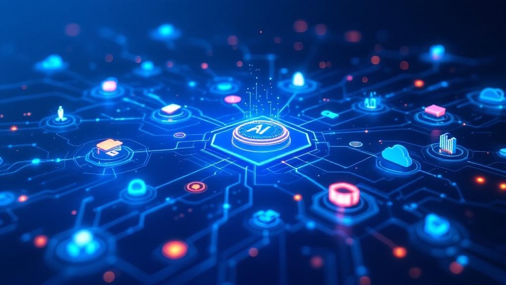 a sleek abstract visual of scalable ai infrastructure branching into multiple industries