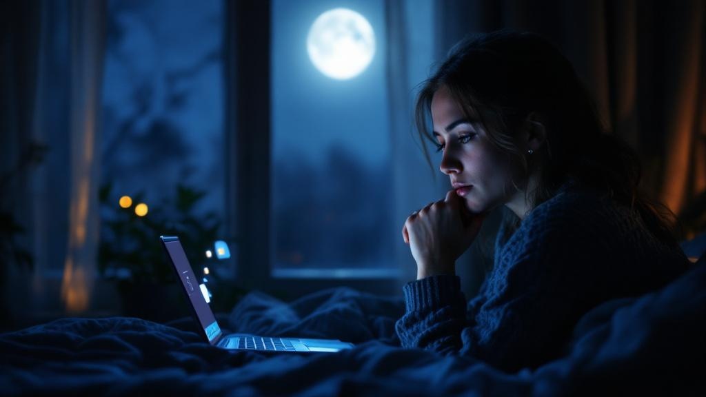 a person talking to an ai mental health companion through a chat interface in the middle of the night