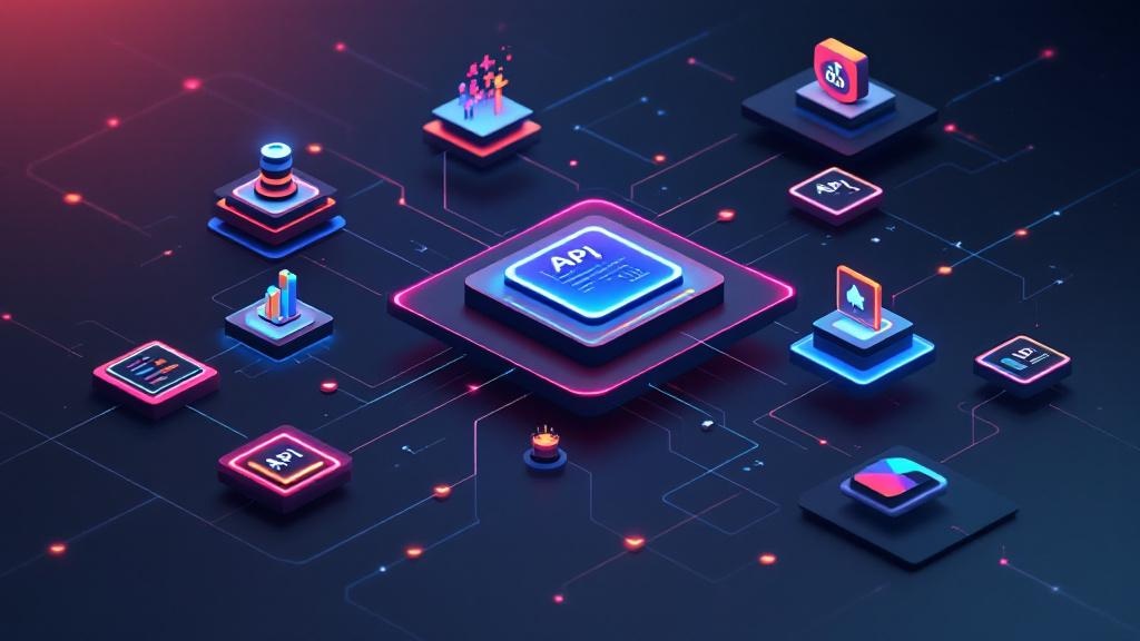 a modular interface design showing microservice blocks connecting via api lines, graphql and plugin nodes in a clean 3d layout