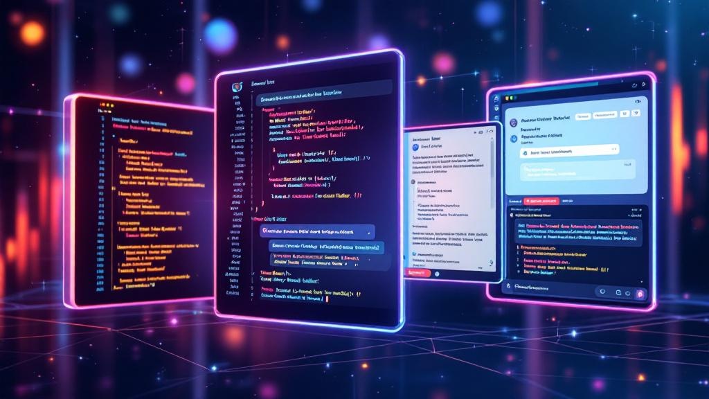 a multitasking general-purpose ai assistant displayed on multiple floating screens