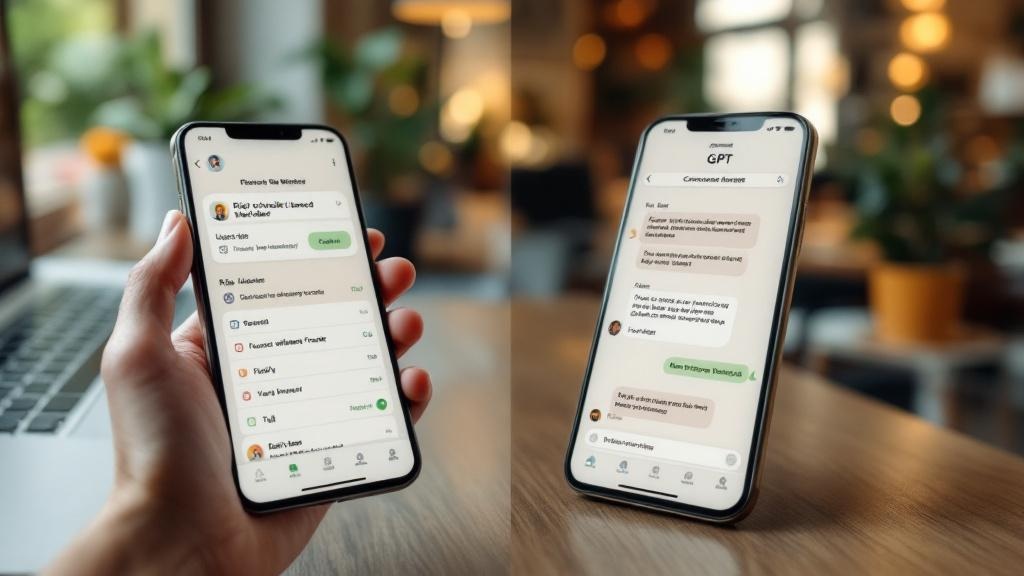 side-by-side view of two smartphone apps: one showing a rigid checklist-based wellness tracker,
