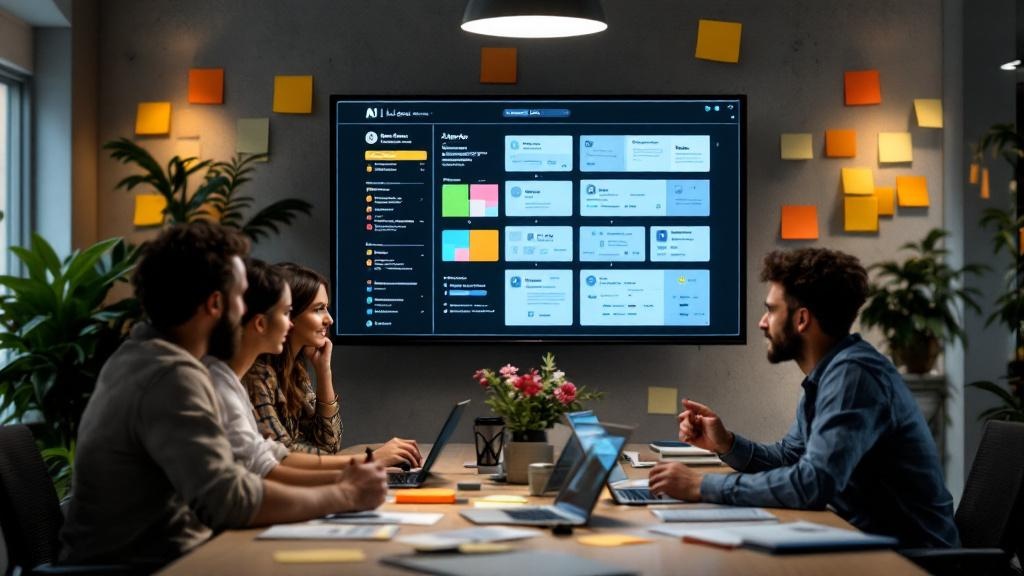 a multi-disciplinary team gathered around a shared screen showing ai lifecycle ownership assignments, r