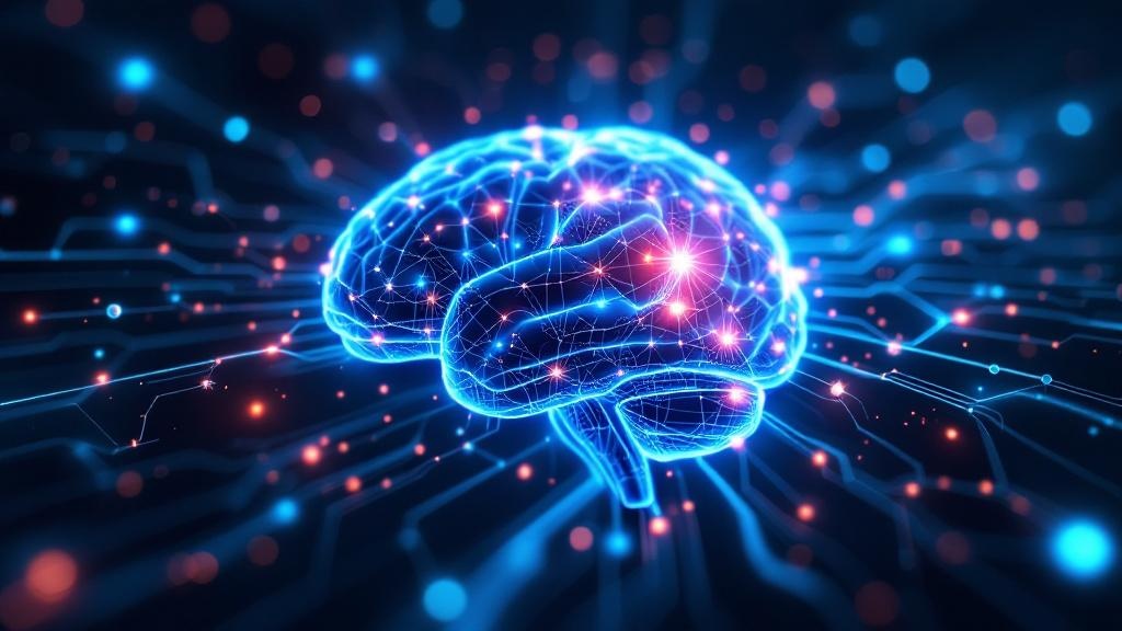 a single bright ai brain made of interlinked glowing circuits