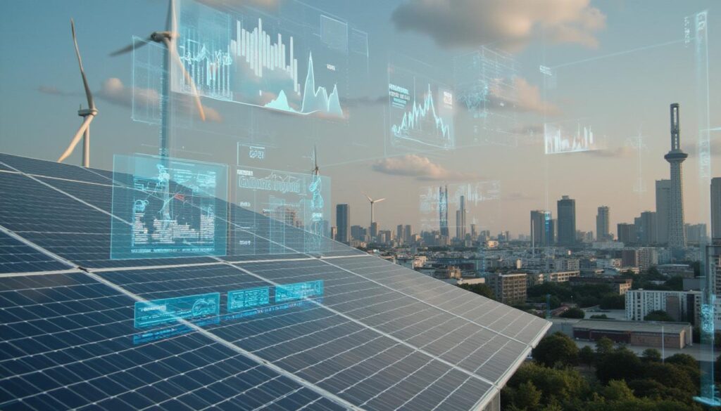 Futuristic cityscape powered by renewable energy 