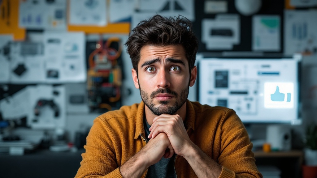 frustrated customer surrounded by messy charts and wiring diagrams
