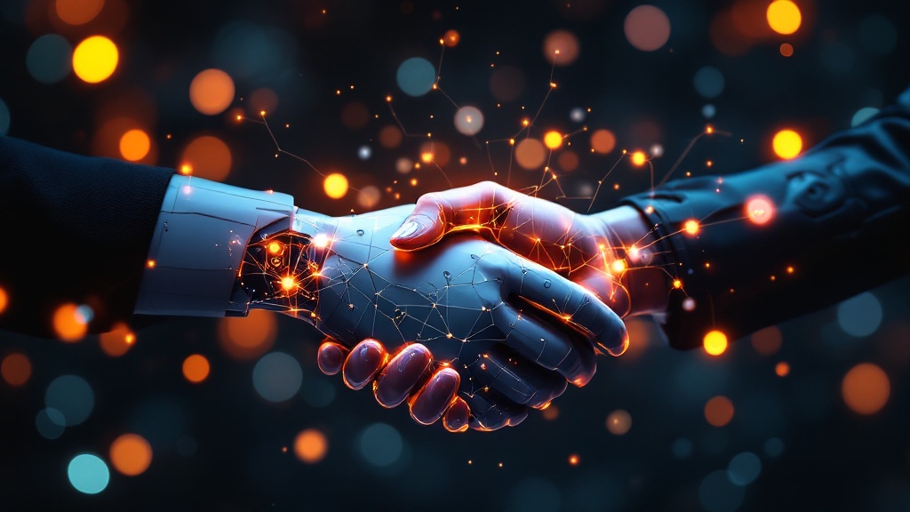 human and AI shaking hands