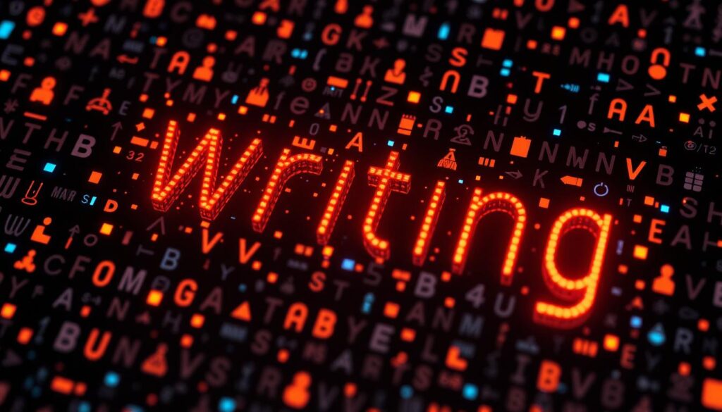 glowing "writing" word